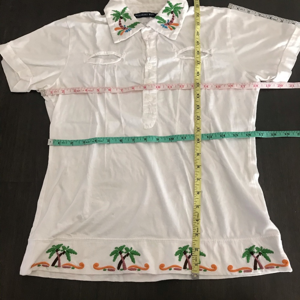 Cotton Polo Top w/Green /Brown Palm Trees Pussers British Virgin Islands Medium - Picture 6 of 9
